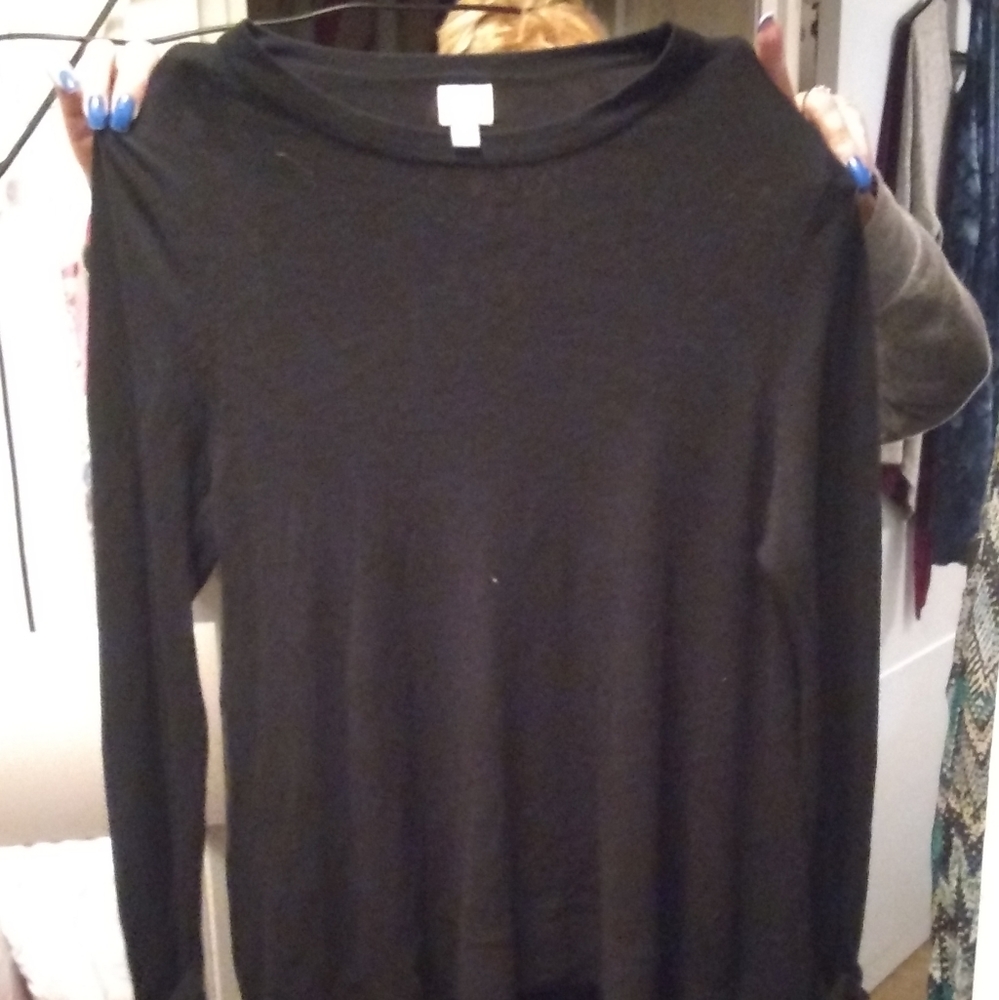 Black cotton long bell sleeve sweater.
